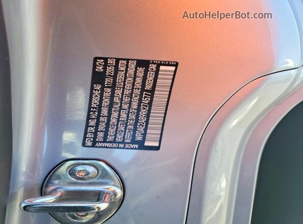 WP0AE2A89RK274577 2024 PORSCHE CAYMAN Серебряный Вид подкапотного пространства