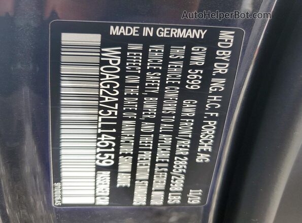 WP0AG2A75LL146159 2020 PORSCHE PANAMERA Угольный Вид подкапотного пространства