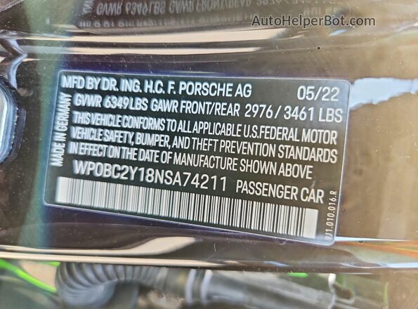 WP0BC2Y18NSA74211 2022 PORSCHE TAYCAN Green Вид підкапотного простору