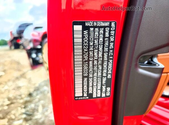 WP0CE2A70PL158028 2023 PORSCHE PANAMERA Red VIN კოდის სტიკერის ხედი