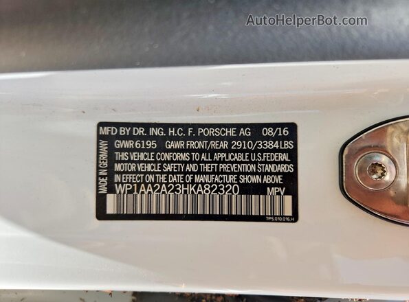 WP1AA2A23HKA82320 2017 PORSCHE CAYENNE White VIN sticker view