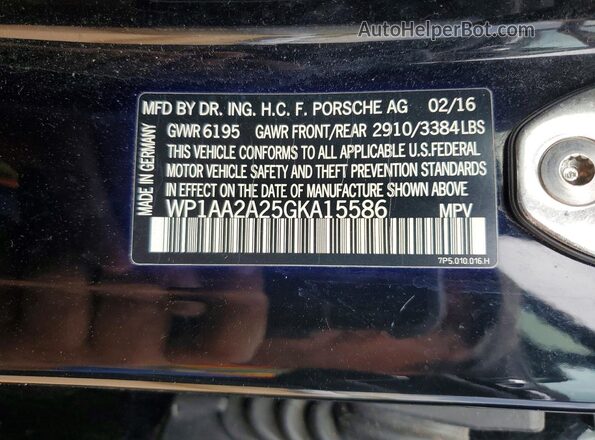 WP1AA2A25GKA15586 2016 PORSCHE CAYENNE Black Widok naklejki z numerem VIN