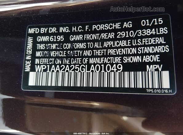 WP1AA2A25GLA01049 2016 PORSCHE CAYENNE Коричневый Вид подкапотного пространства