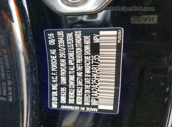 WP1AA2A25HKA81735 2017 PORSCHE CAYENNE Black VIN კოდის სტიკერის ხედი