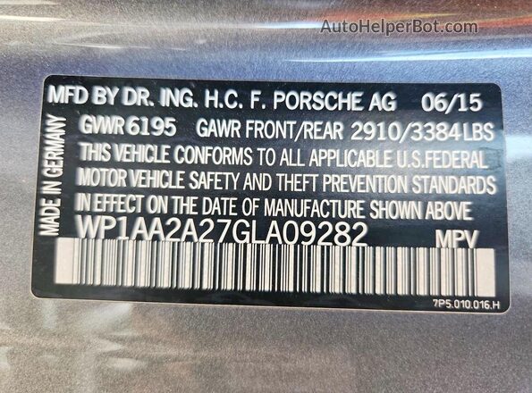 WP1AA2A27GLA09282 2016 PORSCHE CAYENNE Gray Вид підкапотного простору