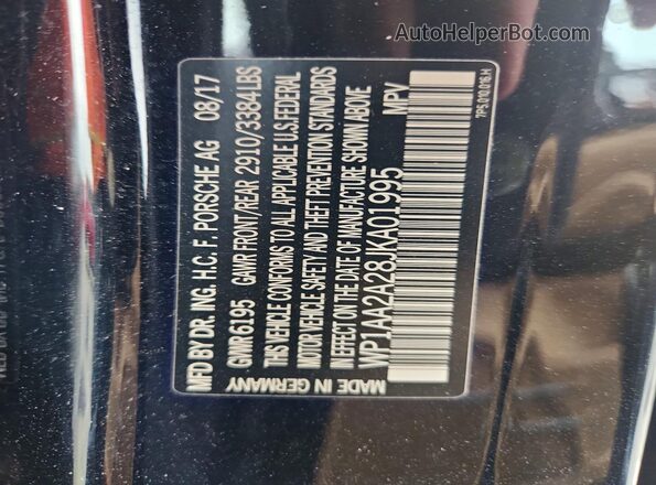 WP1AA2A28JKA01995 2018 PORSCHE CAYENNE Black VIN կոդի պիտակի տեսք