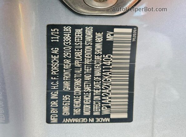 WP1AA2A2XGKA11405 2016 PORSCHE CAYENNE Silver Панорамний вид салону 360°