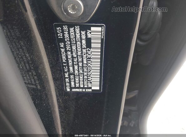 WP1AA2A2XGKA13042 2016 PORSCHE CAYENNE Black Շարժիչի բաժամունքի տեսք