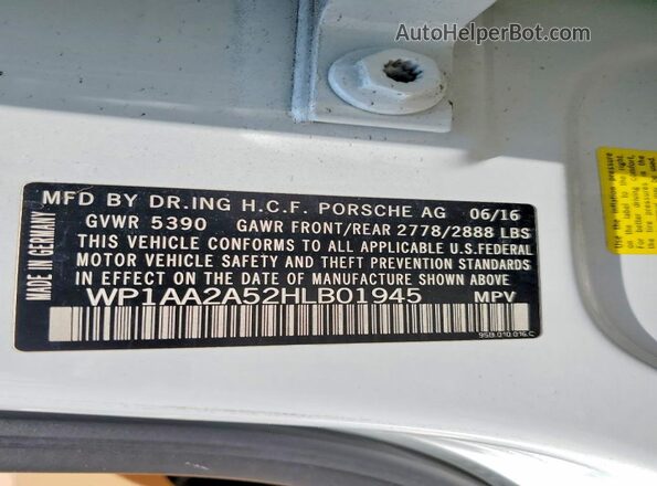 WP1AA2A52HLB01945 2017 PORSCHE MACAN White Widok naklejki z numerem VIN