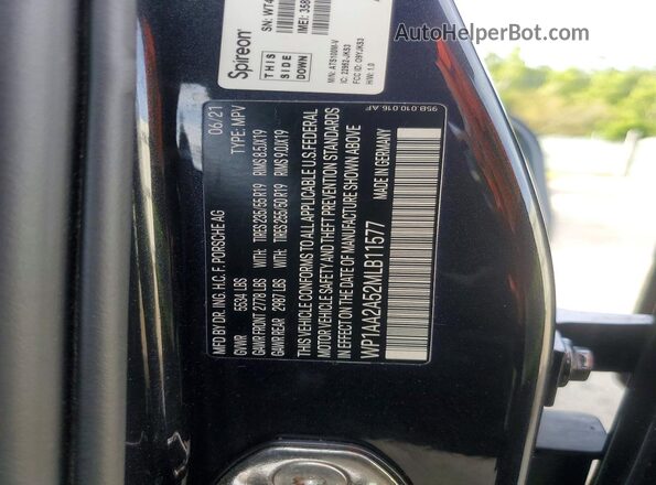 WP1AA2A52MLB11577 2021 PORSCHE MACAN Charcoal VIN sticker view