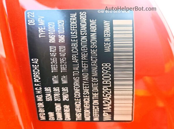 WP1AA2A52PLB00938 2023 PORSCHE MACAN Orange 360 interior view