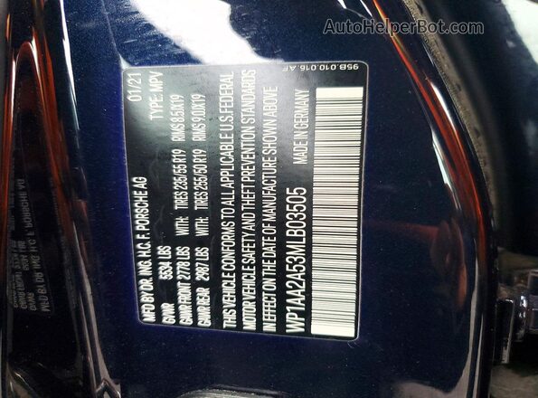 WP1AA2A53MLB03505 2021 PORSCHE MACAN Синий Вид наклейки с VIN-кодом