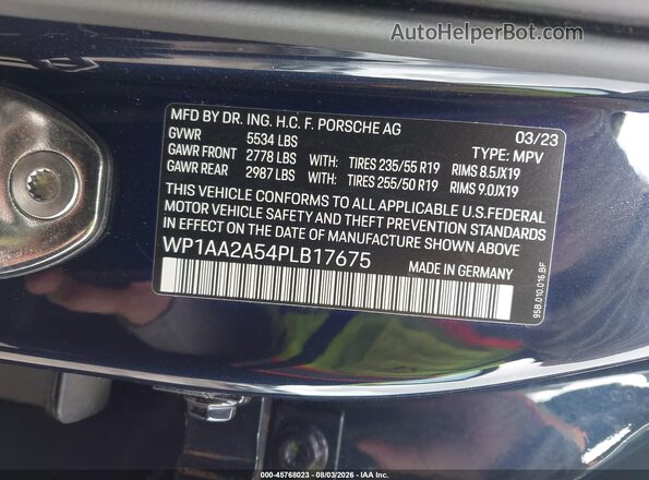 WP1AA2A54PLB17675 2023 PORSCHE MACAN Dark Blue Widok komory silnika
