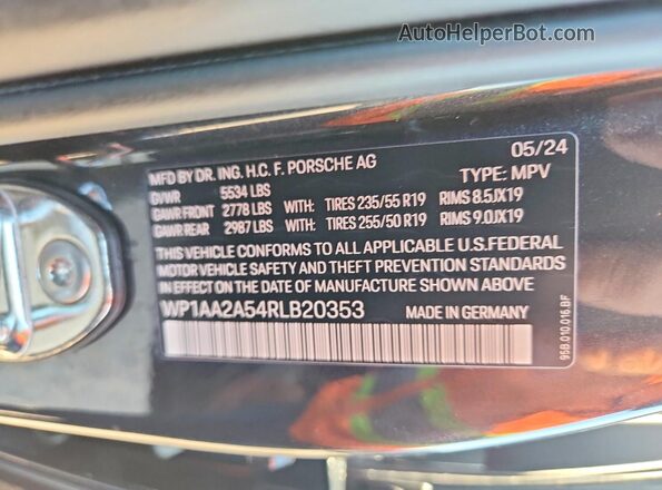 WP1AA2A54RLB20353 2024 PORSCHE MACAN Black Vista de la etiqueta del VIN
