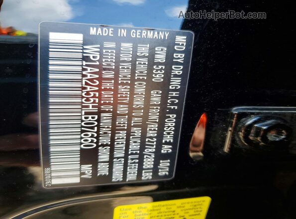 WP1AA2A55HLB07660 2017 PORSCHE MACAN Black VIN კოდის სტიკერის ხედი