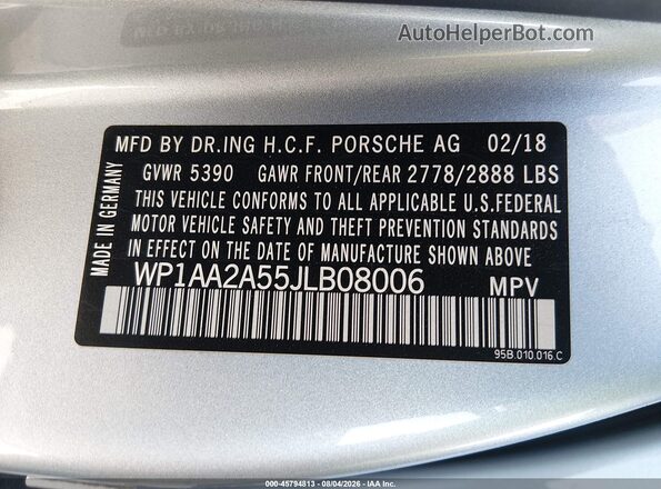 WP1AA2A55JLB08006 2018 PORSCHE MACAN Silver Engine compartment view