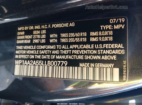 WP1AA2A55LLB00779 2020 PORSCHE MACAN Черный Вид подкапотного пространства