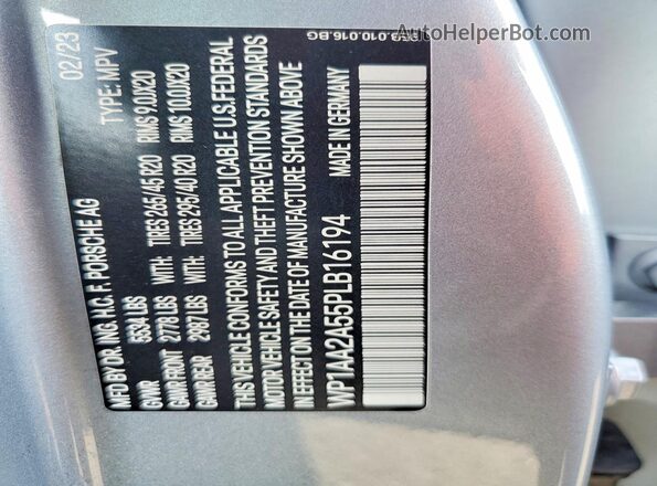 WP1AA2A55PLB16194 2023 PORSCHE MACAN Silver VIN կոդի պիտակի տեսք