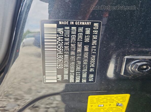 WP1AA2A56HLB06193 2017 PORSCHE MACAN Gray VIN կոդի պիտակի տեսք