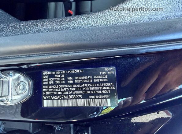 WP1AA2A57MLB08979 2021 PORSCHE MACAN Black უკანა სავარძლების ხედი