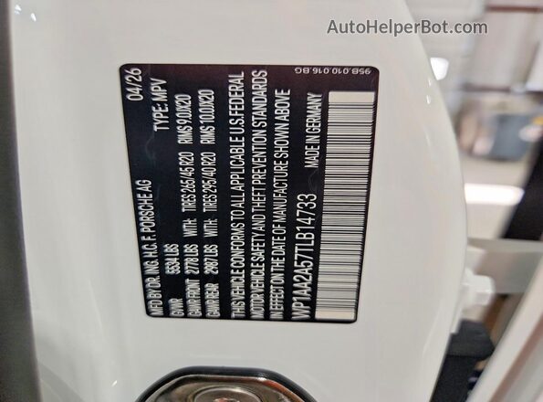 WP1AA2A57TLB14733 2026 PORSCHE MACAN White Vista interior de 360 grados