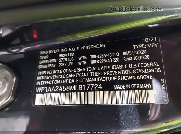WP1AA2A58MLB17724 2021 PORSCHE MACAN Серый Вид подкапотного пространства