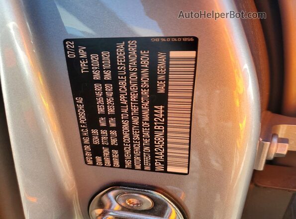 WP1AA2A58NLB12444 2022 PORSCHE MACAN Silver VIN კოდის სტიკერის ხედი