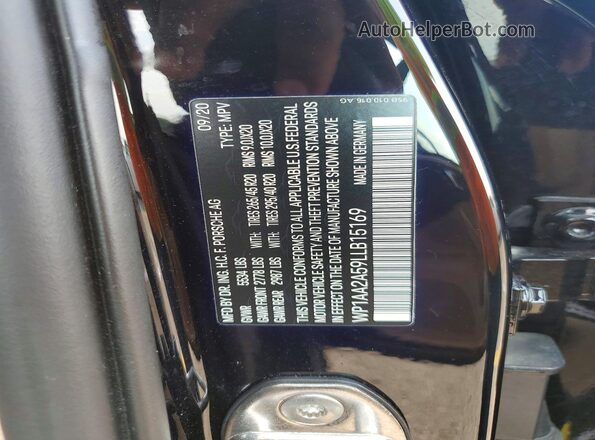 WP1AA2A59LLB15169 2020 PORSCHE MACAN Black Vista interior de 360 grados