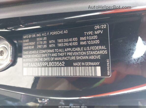WP1AA2A59PLB03562 2023 PORSCHE MACAN Black Vista del compartimento del motor
