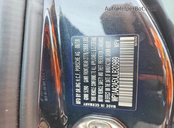 WP1AA2A5XJLB20989 2018 PORSCHE MACAN Black VIN կոդի պիտակի տեսք