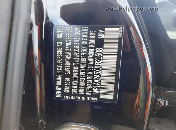 WP1AA2A5XJLB21608 2018 PORSCHE MACAN Black Widok naklejki z numerem VIN