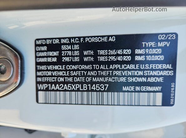 WP1AA2A5XPLB14537 2023 PORSCHE MACAN White Սալոնի 360 աստիճան տեսք