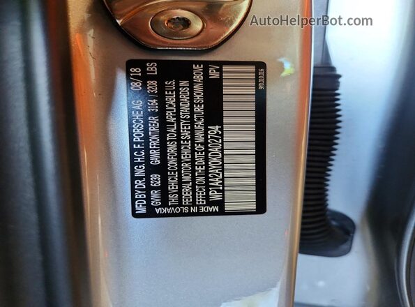 WP1AA2AY0KDA02794 2019 PORSCHE CAYENNE Silver Вид наклейки з VIN-кодом