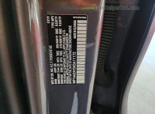 WP1AA2AY0KDA11172 2019 PORSCHE CAYENNE Gray VIN կոդի պիտակի տեսք