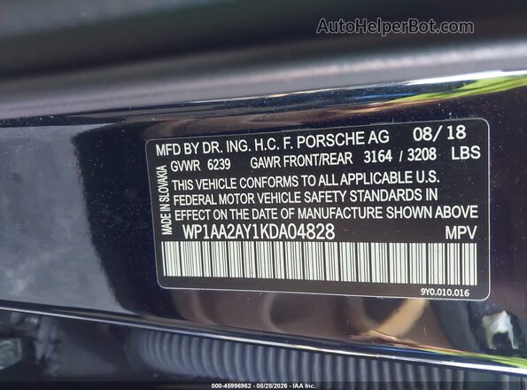 WP1AA2AY1KDA04828 2019 PORSCHE CAYENNE Black Engine compartment view