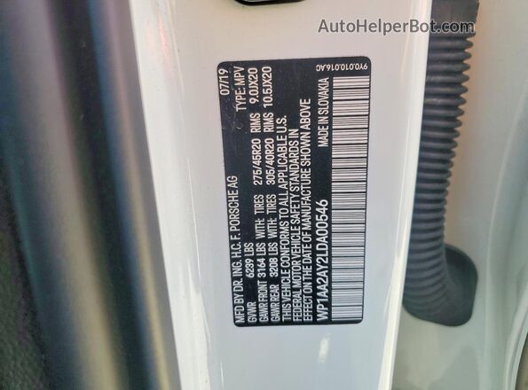 WP1AA2AY2LDA00546 2020 PORSCHE CAYENNE White VIN կոդի պիտակի տեսք