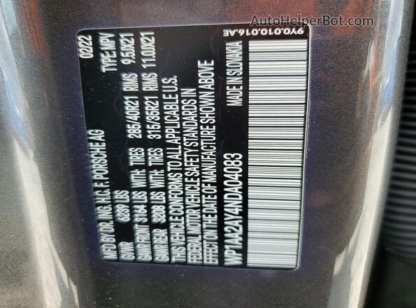 WP1AA2AY4NDA04083 2022 PORSCHE CAYENNE Gray VIN sticker view