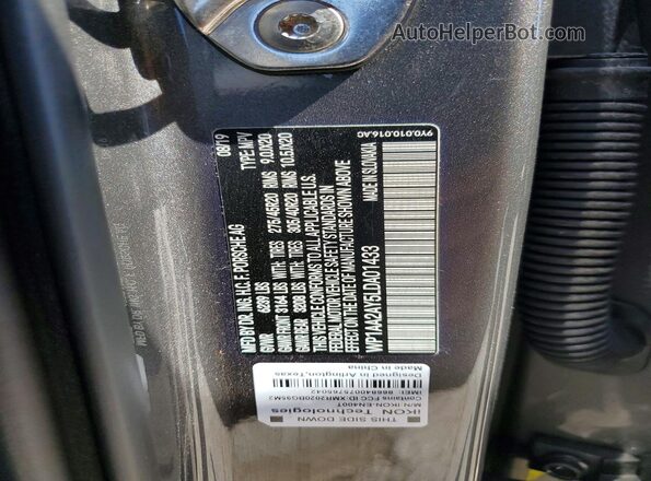 WP1AA2AY5LDA01433 2020 PORSCHE CAYENNE Gray VIN կոդի պիտակի տեսք