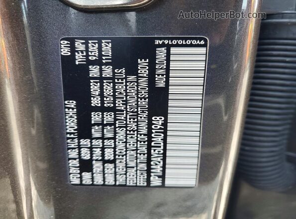 WP1AA2AY5LDA01948 2020 PORSCHE CAYENNE Gray Widok naklejki z numerem VIN
