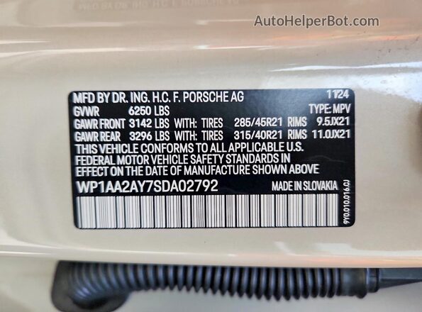 WP1AA2AY7SDA02792 2025 PORSCHE CAYENNE Tan Widok komory silnika