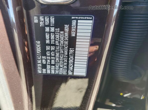 WP1AA2AY8KDA17981 2019 PORSCHE CAYENNE Brown VIN კოდის სტიკერის ხედი