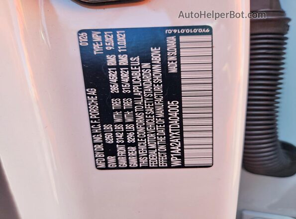 WP1AA2AYXTDA04005 2026 PORSCHE CAYENNE White Вид наклейки з VIN-кодом