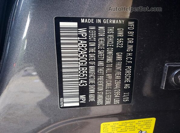 WP1AB2A50GLB55143 2016 PORSCHE MACAN Gray ძრავის განყოფილების ხედი
