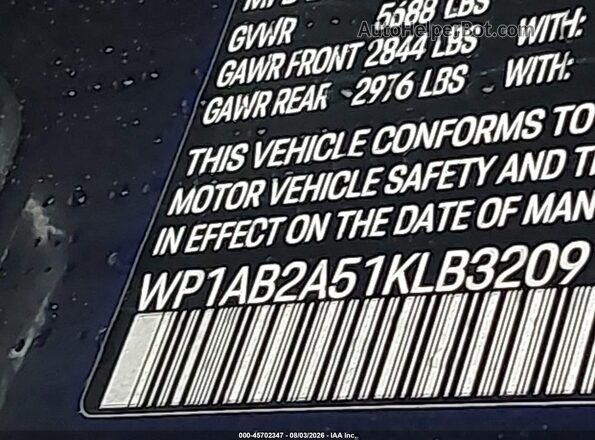 WP1AB2A51KLB32091 2019 PORSCHE MACAN Black Вид підкапотного простору