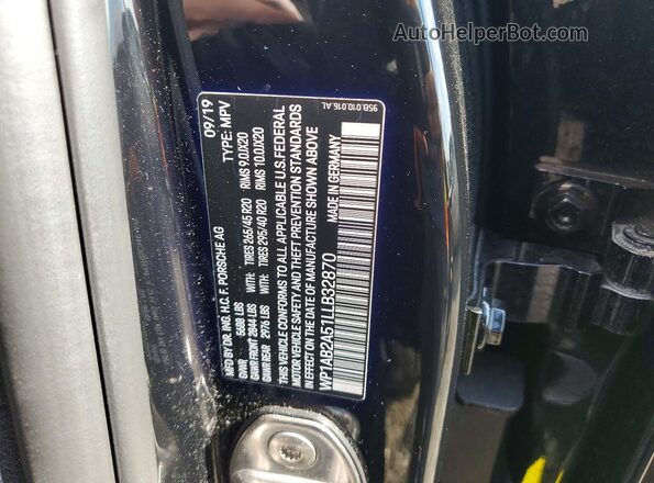 WP1AB2A51LLB32870 2020 PORSCHE MACAN Black Widok naklejki z numerem VIN