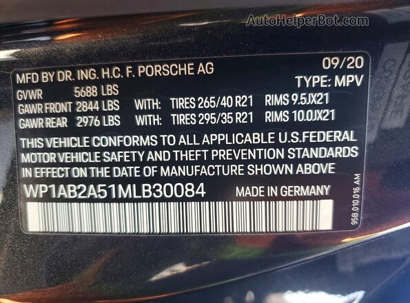WP1AB2A51MLB30084 2021 PORSCHE MACAN Charcoal Սալոնի 360 աստիճան տեսք