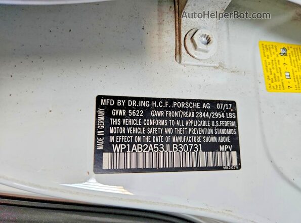 WP1AB2A53JLB30731 2018 PORSCHE MACAN White Вид наклейки з VIN-кодом