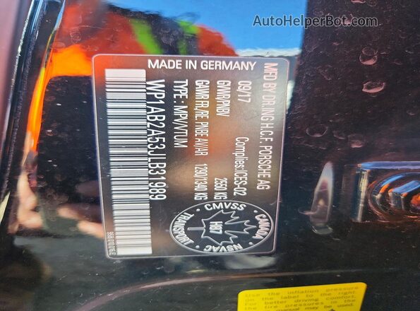WP1AB2A53JLB31989 2018 PORSCHE MACAN Black Панорамний вид салону 360°