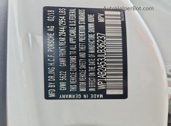 WP1AB2A53JLB36237 2018 PORSCHE MACAN White VIN կոդի պիտակի տեսք
