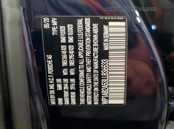 WP1AB2A53LLB36533 2020 PORSCHE MACAN Синий Панорамный вид салона 360°